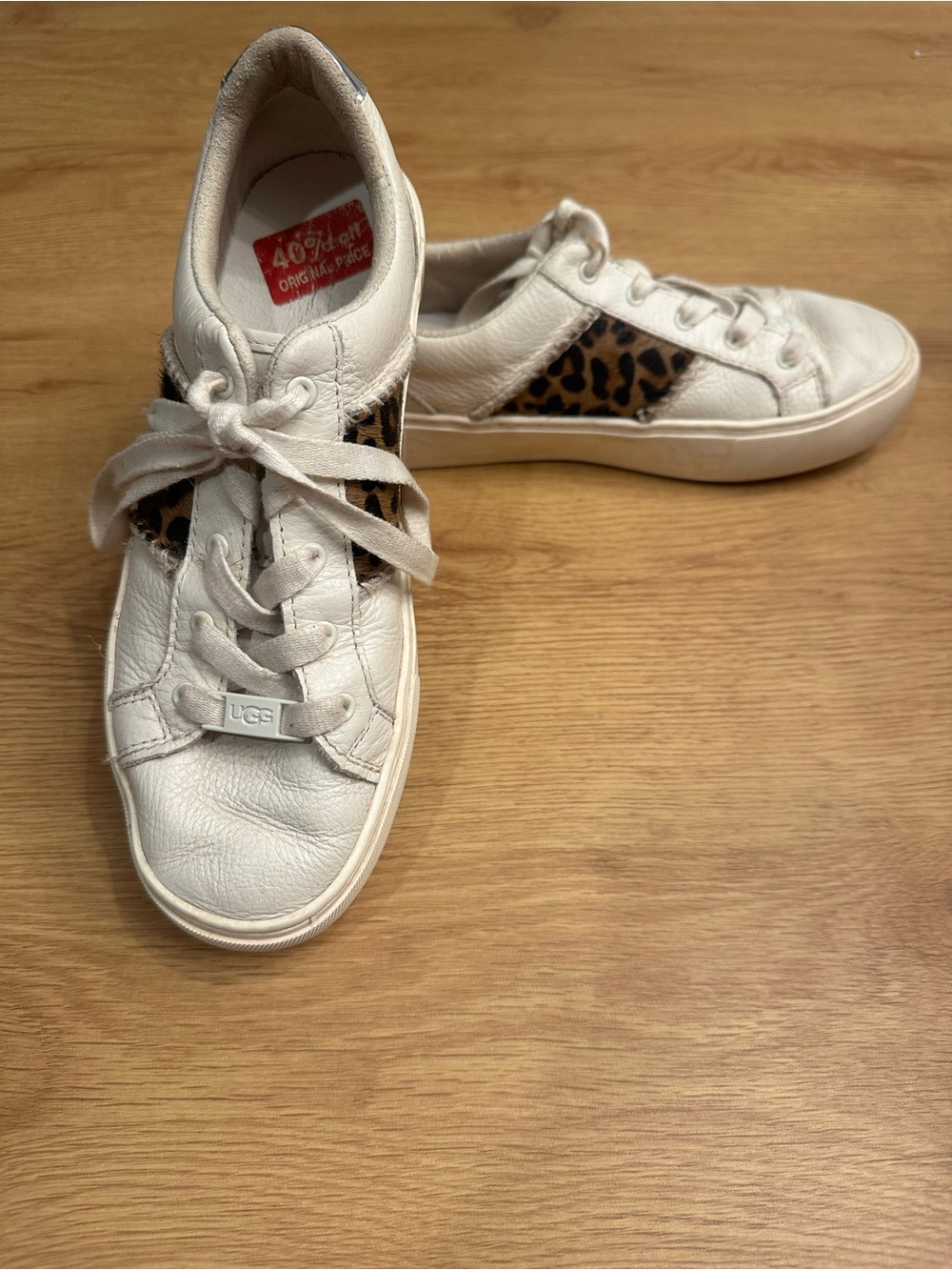 UGG DINALE Lace Up Sneakers- White With Cheetah Print